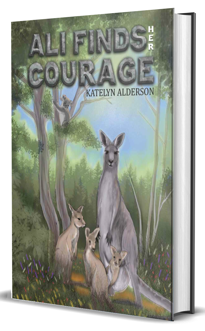 The book 'Ali Finds Her Courage' with kangaroos on the cover."