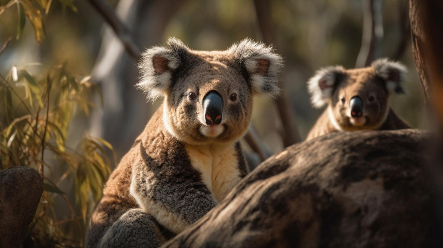 A koala is climbing a tree.